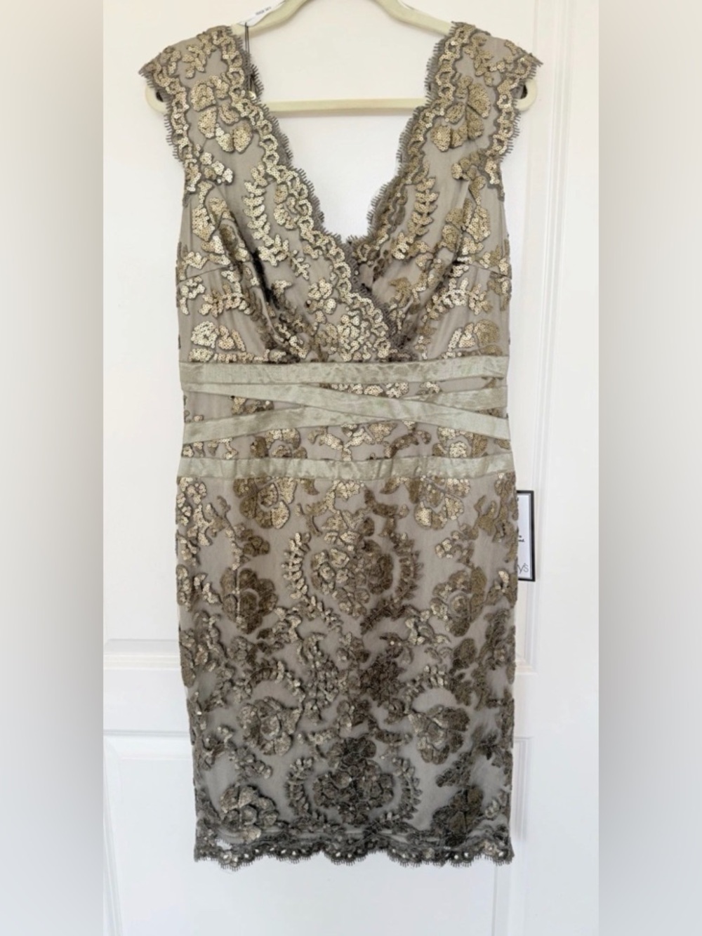 NWT Tadashi Shoji Sequin Lace Sheath Dress in Smoked Pearl
- Size 12 - Picture 6 of 16